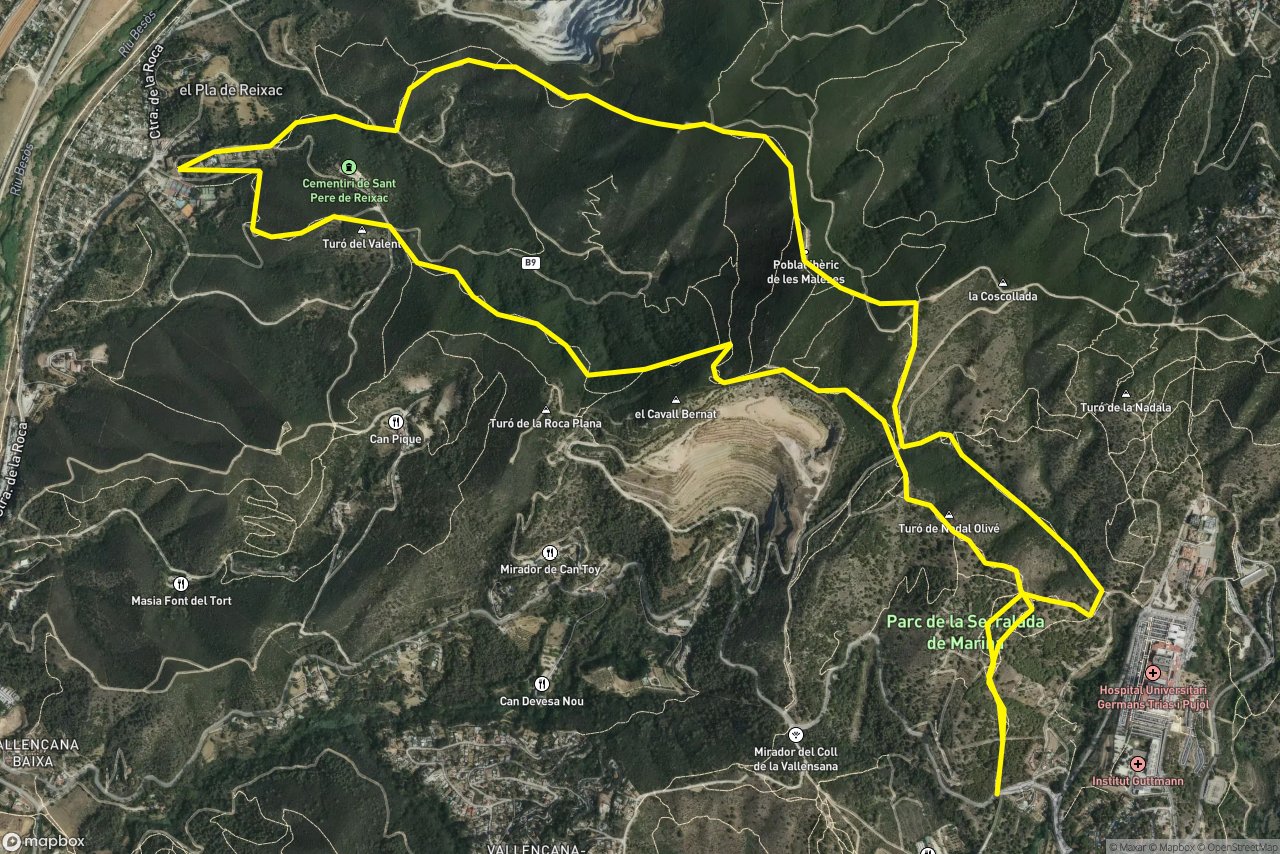 Camí a L'Ermita de Reixach – Camí de Vilatort 11 km loop seen over 3D terrain