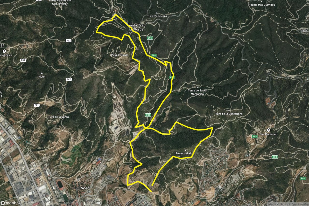 Camí de la Salut a Sant Just Desvern – Camí de la Font del Broll 13 km loop seen over 3D terrain