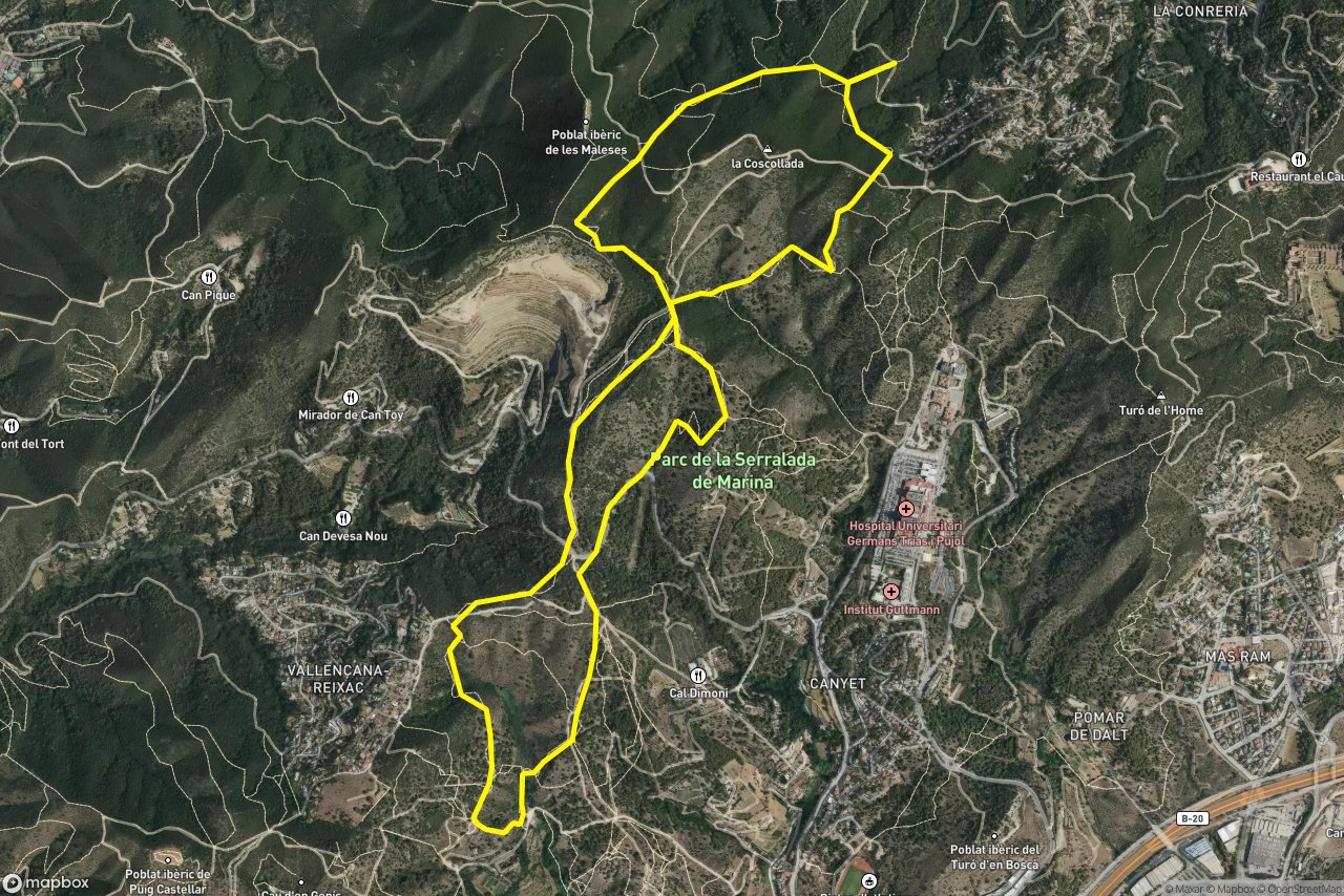 Carretera de Montcada i Reixac – Camí Vell de Montcada 10 km loop seen over 3D terrain