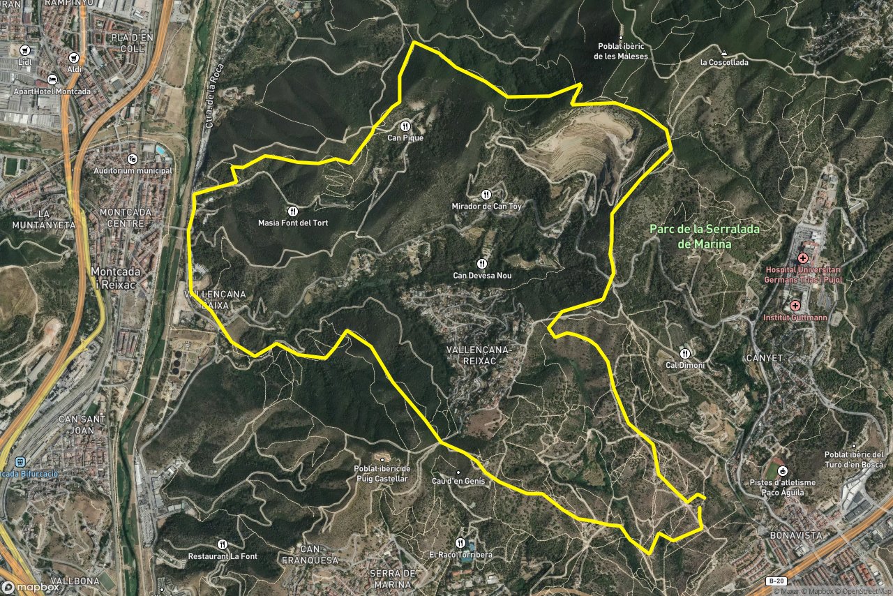 Corriol Antenas – Camí de la Font del Tort 14 km loop seen over 3D terrain