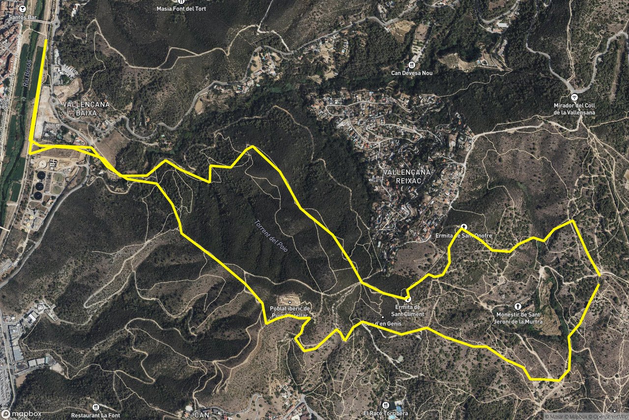 Passeig fluvial del Besòs – Camí de la Font de Dalt 11 km loop seen over 3D terrain
