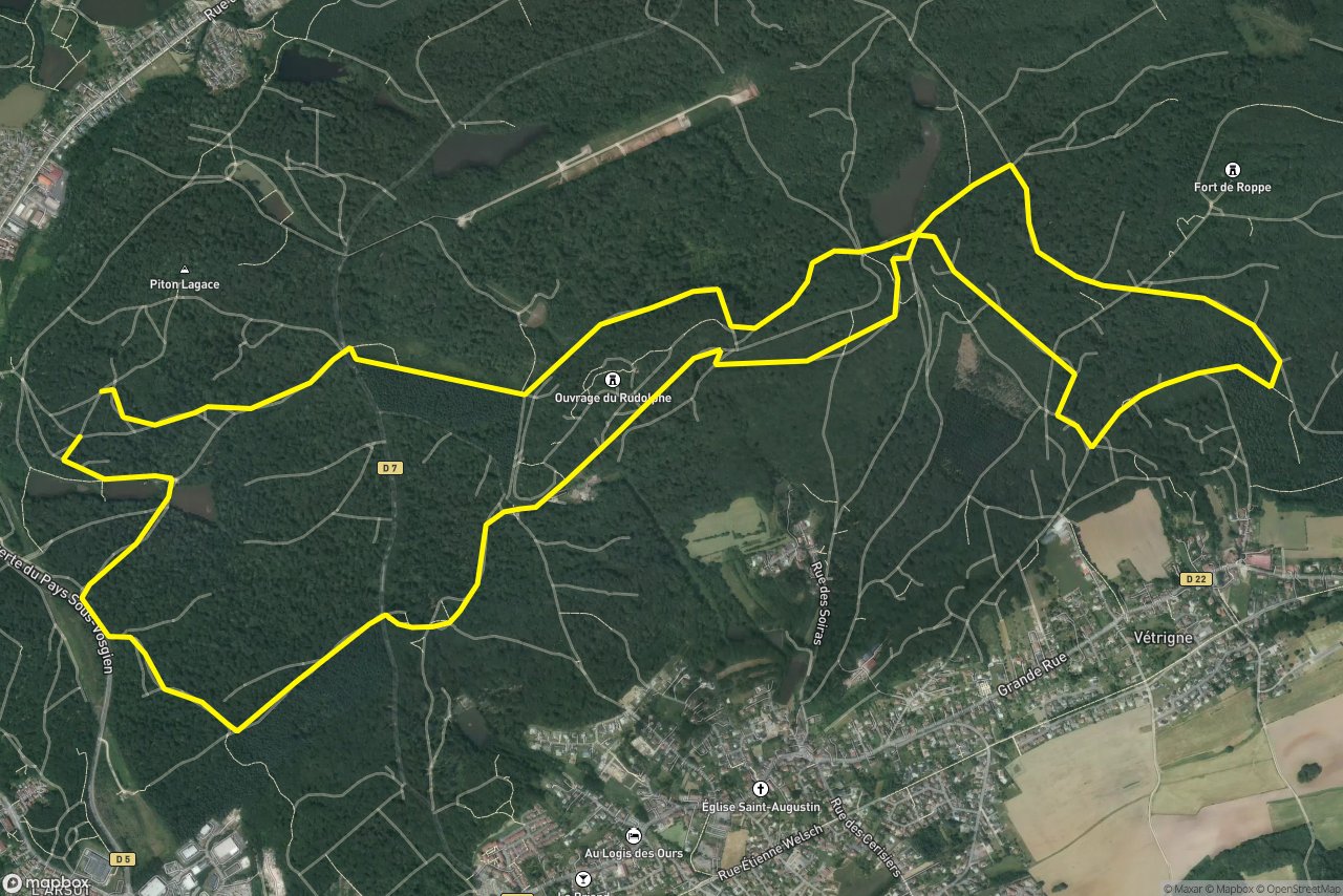 Belfort 11 km loop seen over 3D terrain