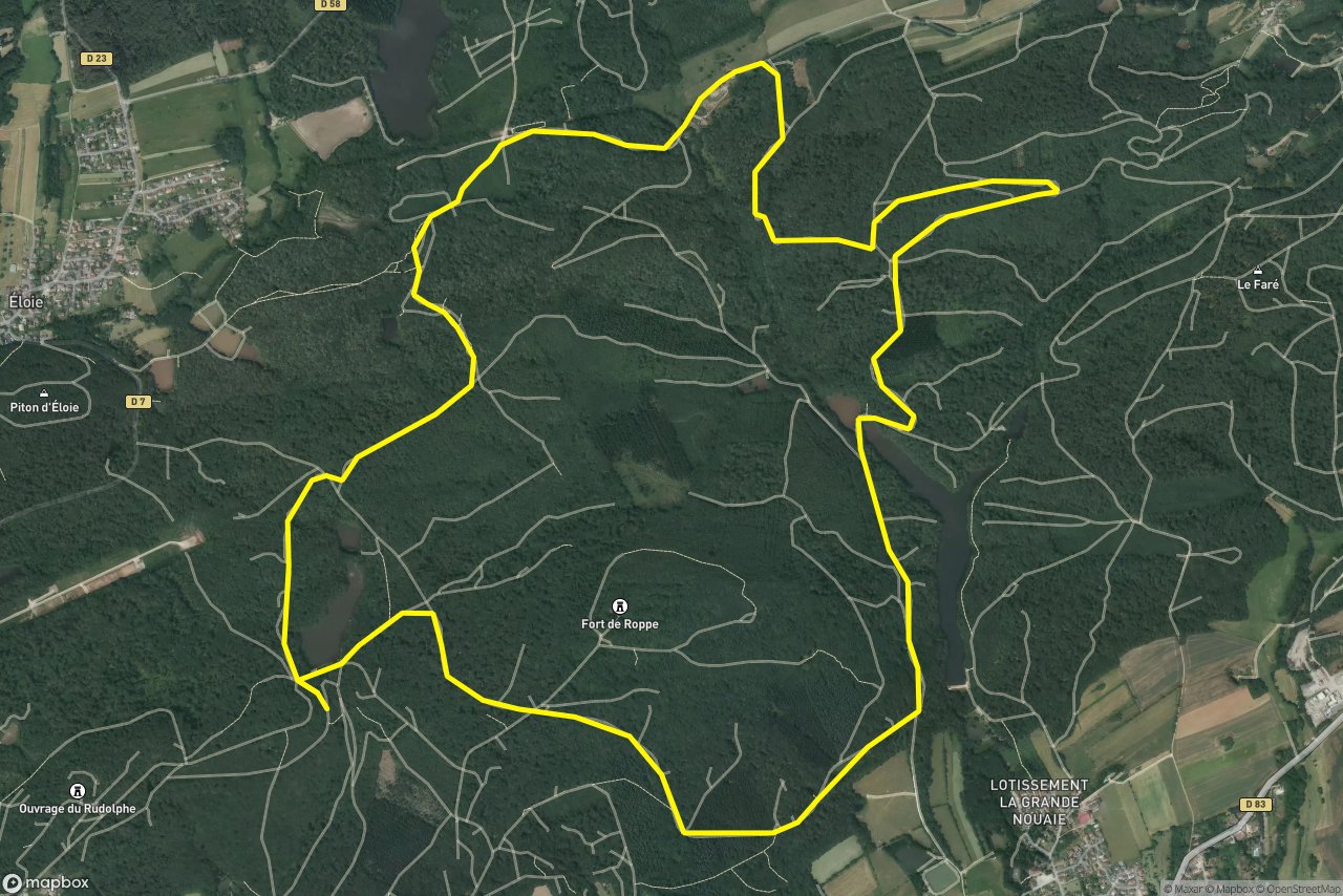Belfort 11 km loop seen over 3D terrain