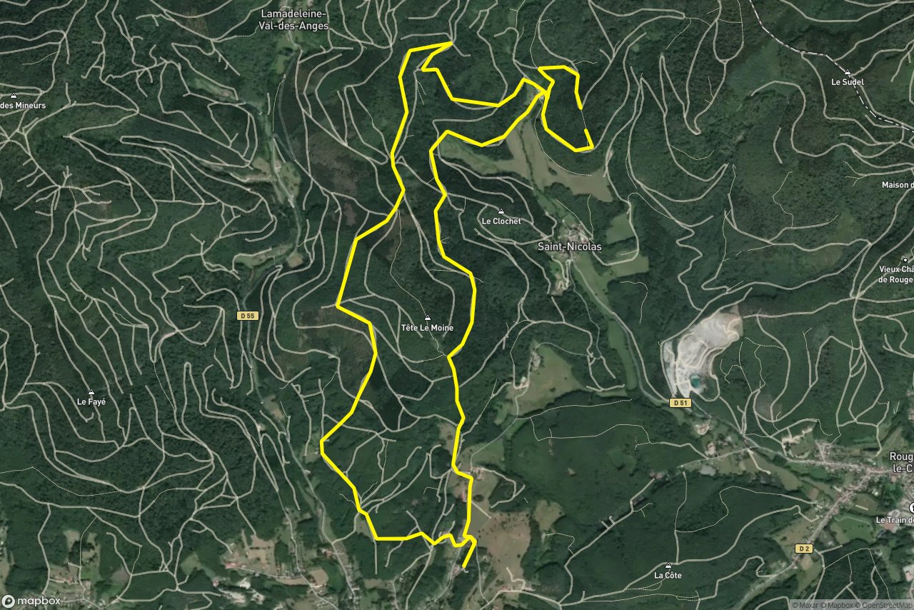 Chemin de Saint-Nicolas – Chemin des Gouttes 13 km loop seen over 3D terrain