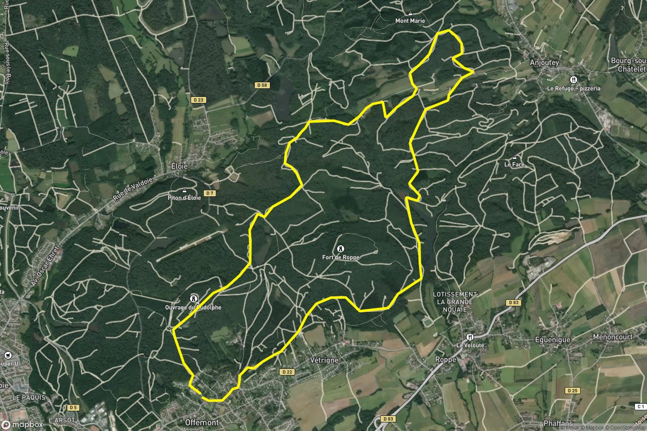Rue Aristide Briand – Rue du Chêne 16 km loop seen over 3D terrain