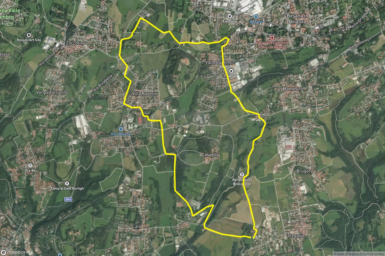 Cascina Vimercati – Via Cardinale Federico Borromeo 9 km loop seen over 3D terrain