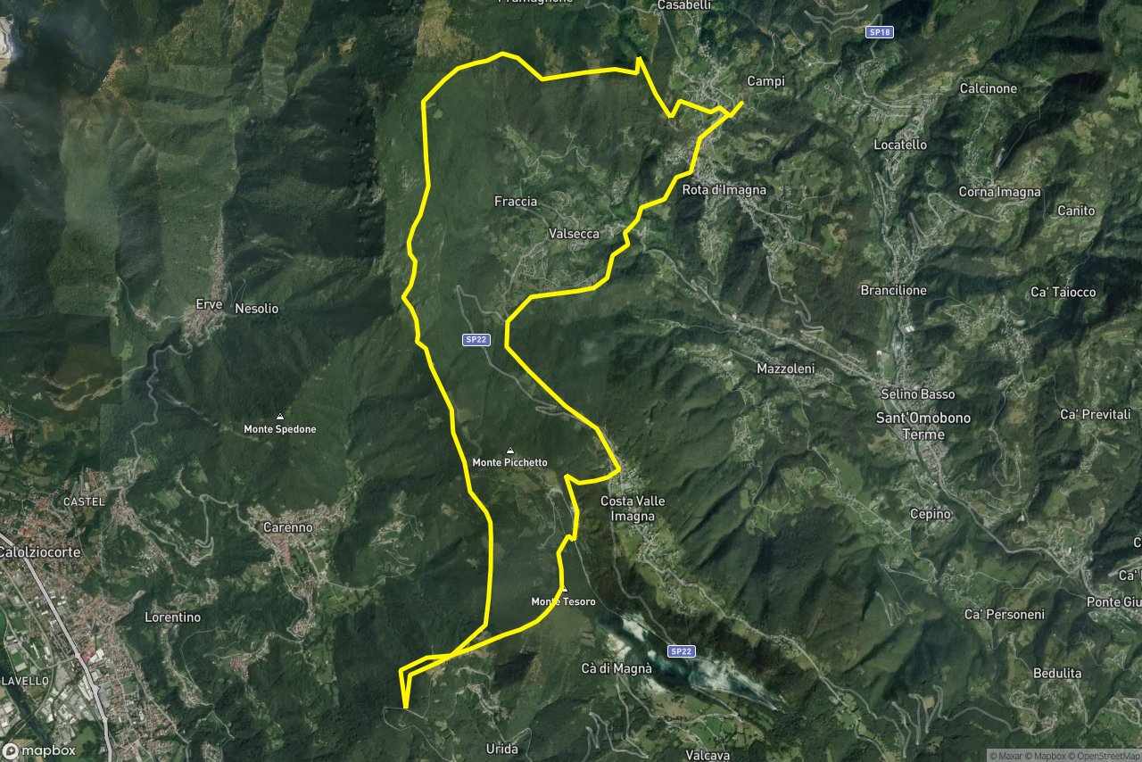 Direttissima – Via Camozza 22 km loop seen over 3D terrain