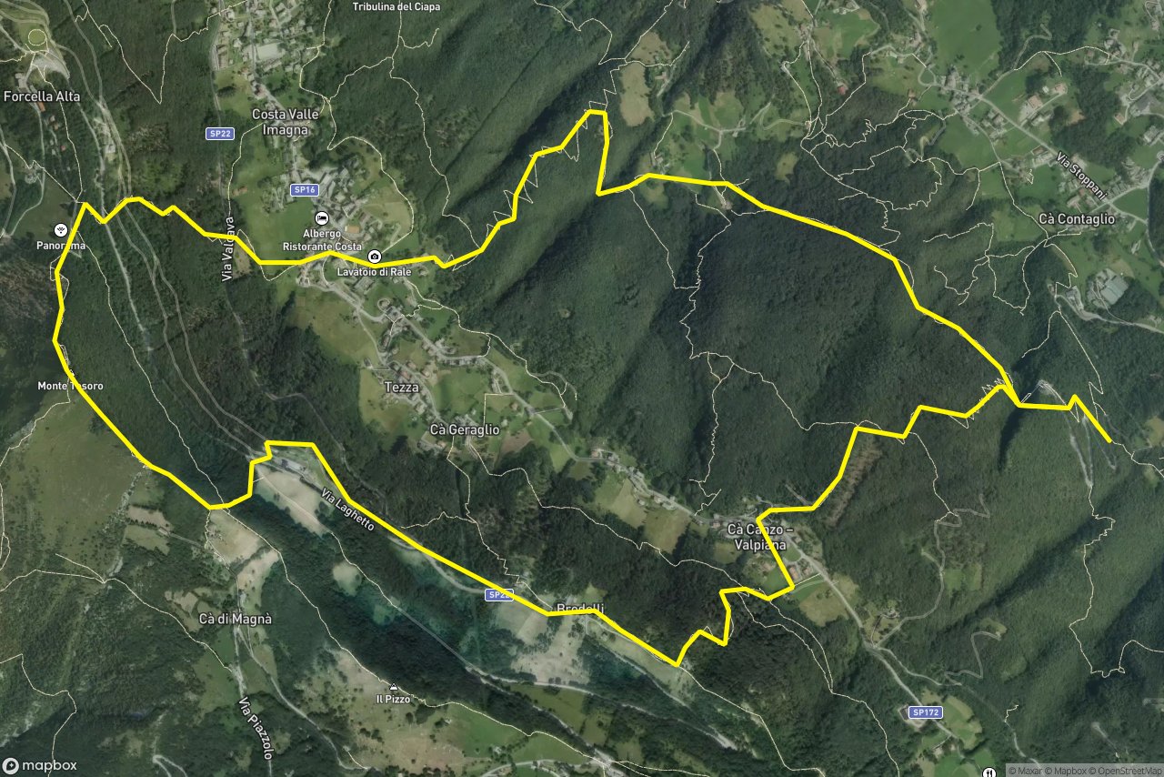 Sentiero della Grotta – Sentiero della Cornabusa 12 km loop seen over 3D terrain