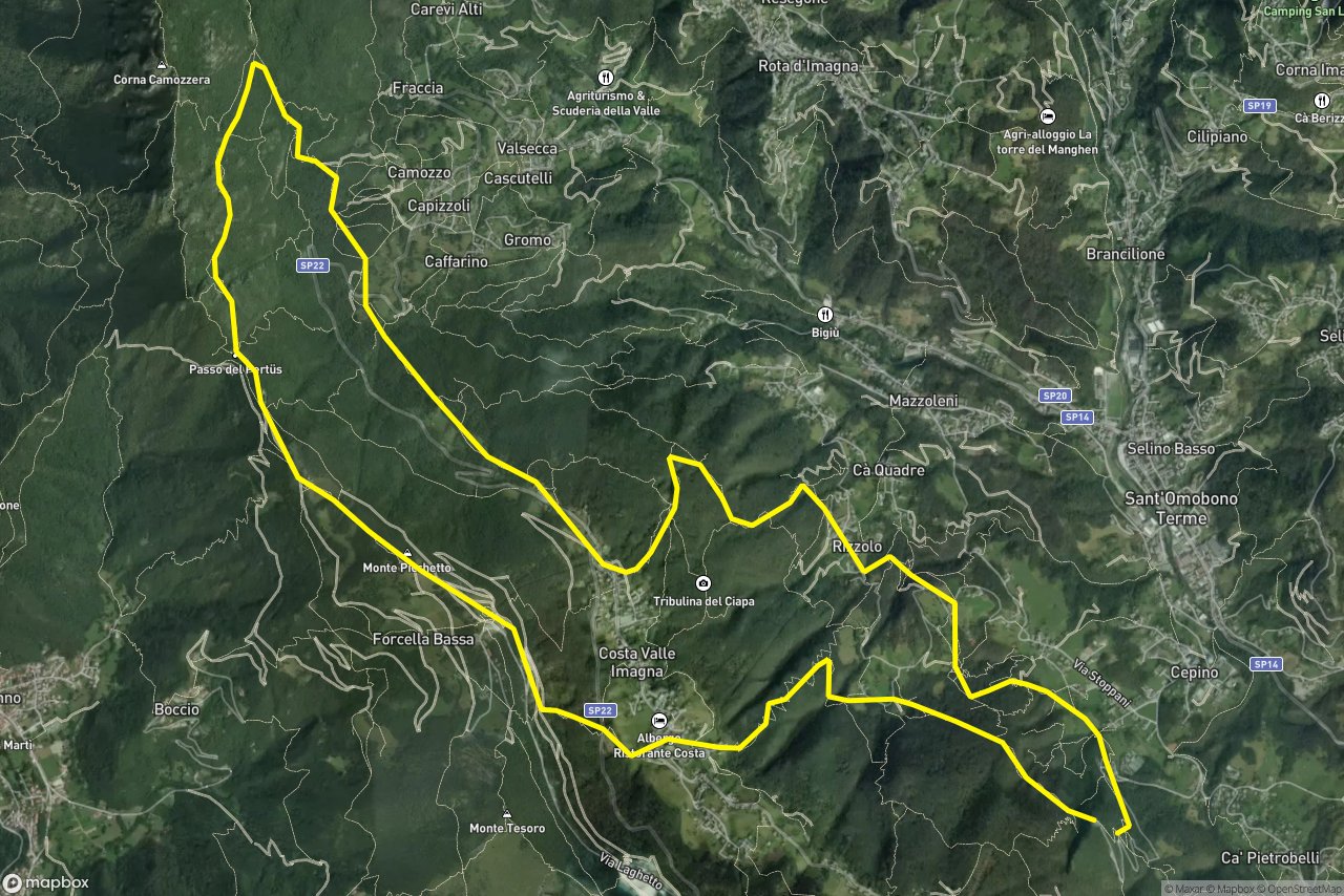 Sentiero della Grotta – Sentiero della Cornabusa 19 km loop seen over 3D terrain