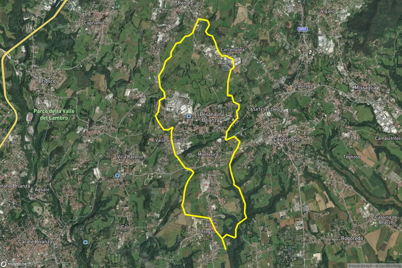 Via della Cascina Angelica – Cascina Vimercati 17 km loop seen over 3D terrain