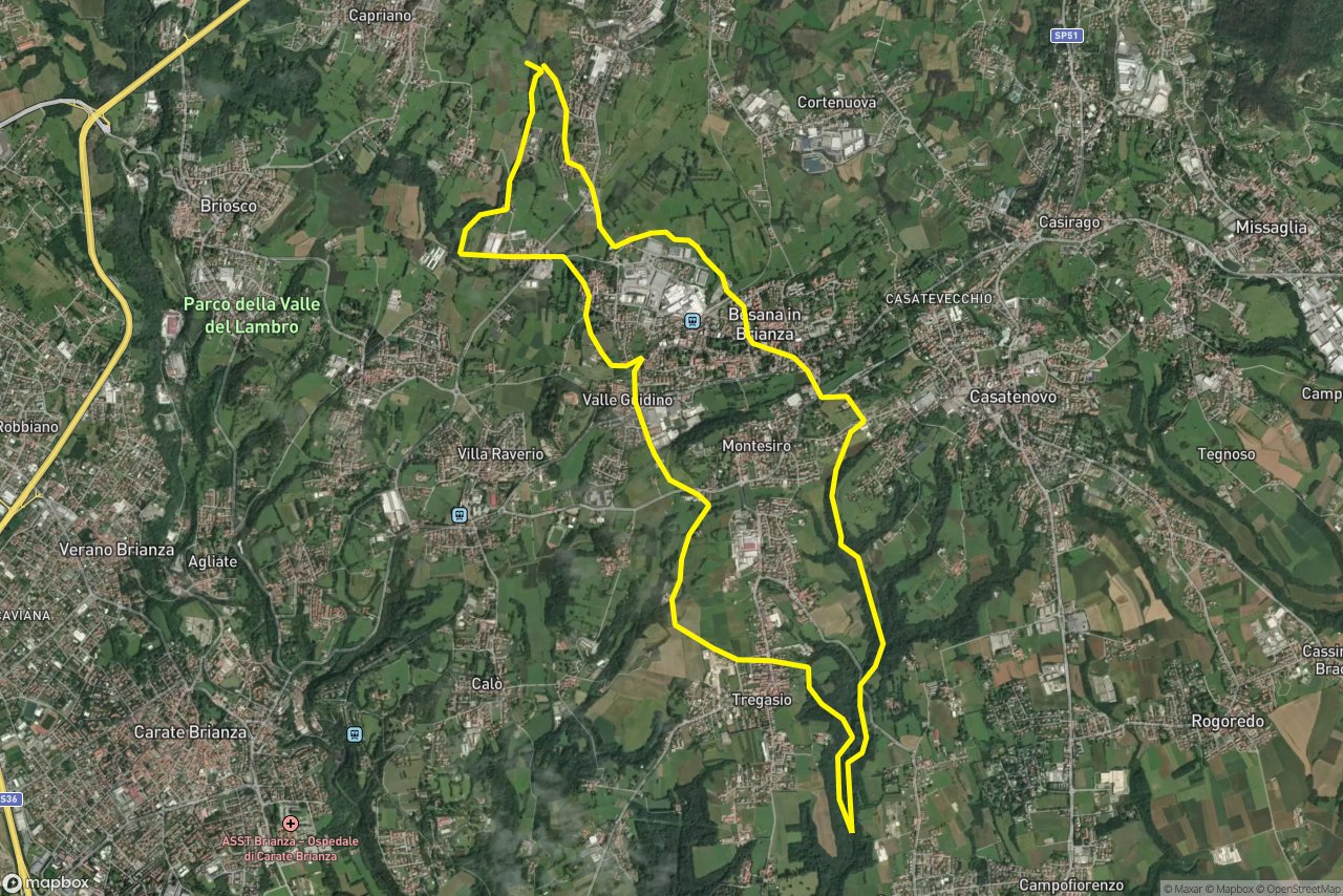 Via San Desiderio – Cascina Vimercati 18 km loop seen over 3D terrain