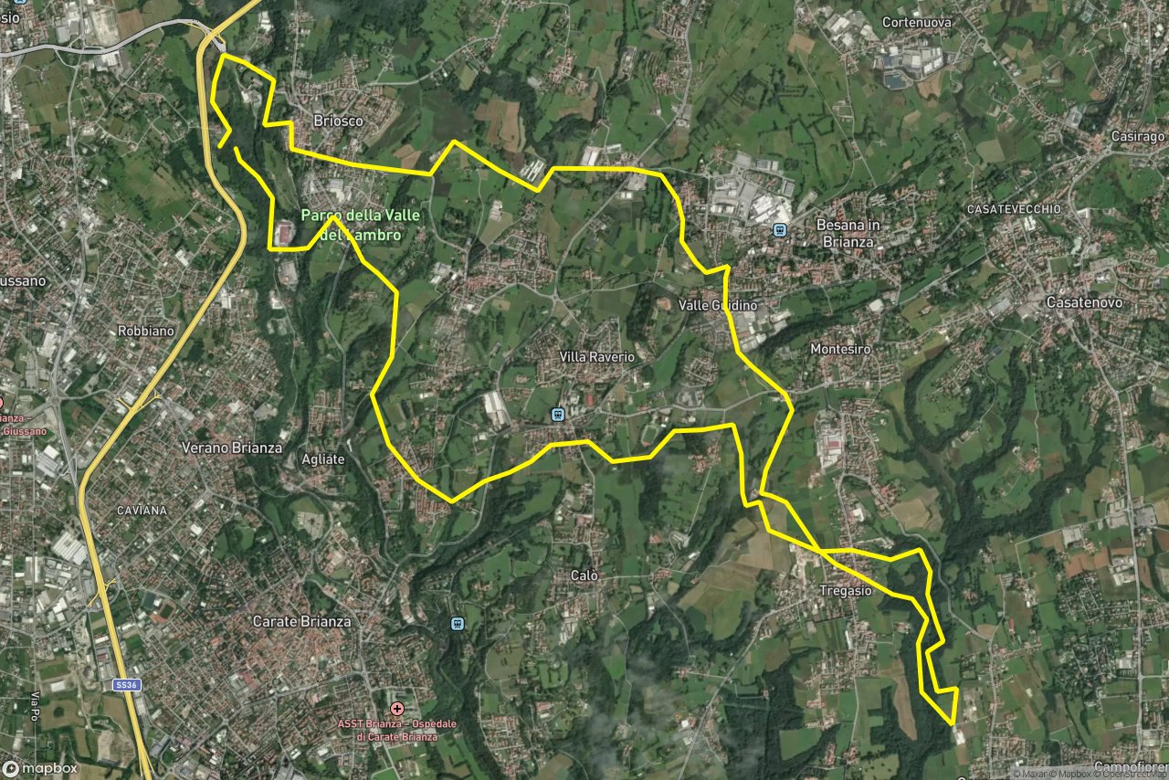 Via San Desiderio – Ciclabile del Lambro (Carate-Briosco) 25 km loop seen over 3D terrain