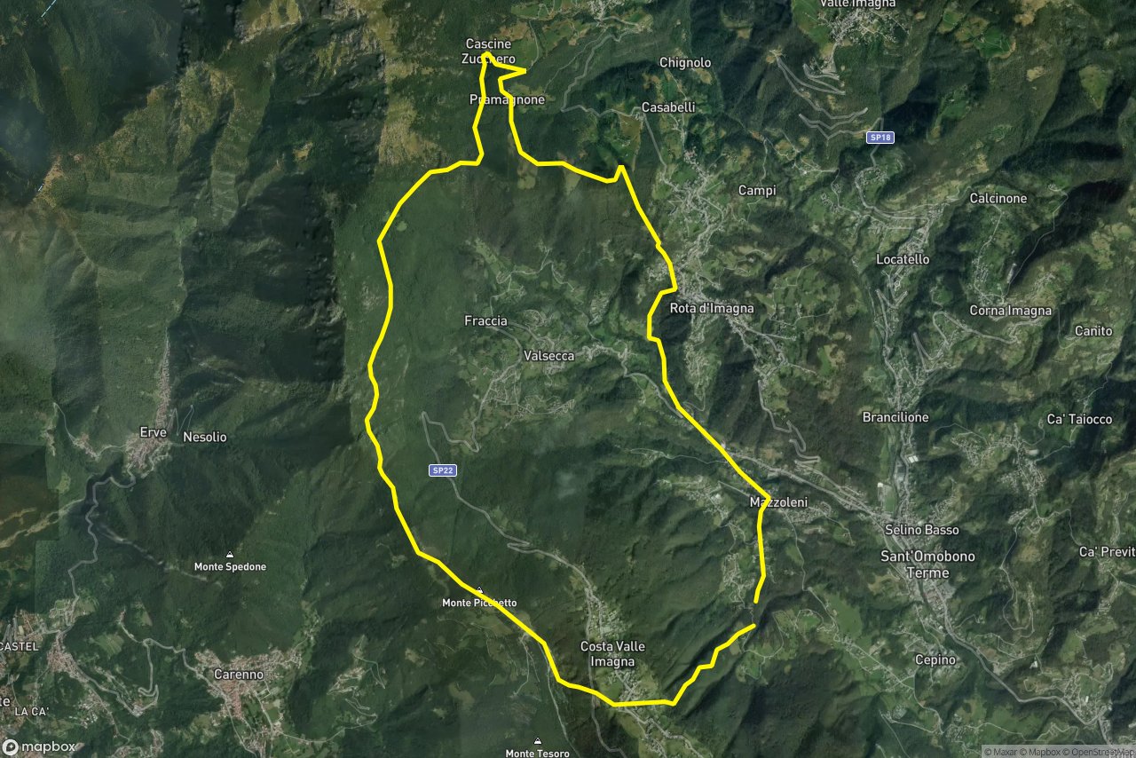 Via Sant'Omobono – Strada agro-silvo-pastorale Pertus (ex convento) - Forcella Bassa 19 km loop seen over 3D terrain