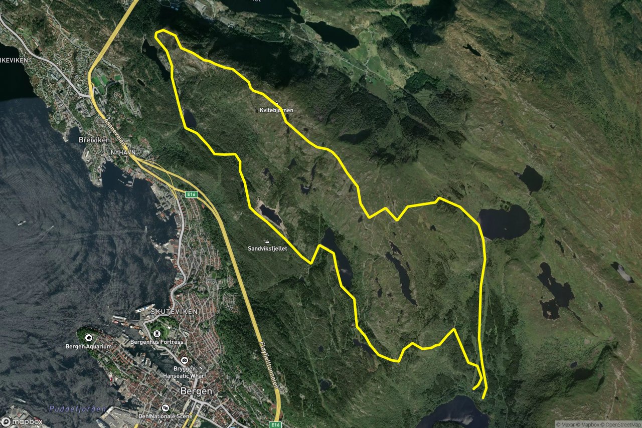 Tarlebøveien – Blåmansveien 16 km loop seen over 3D terrain