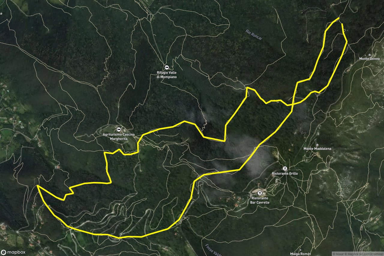 Sentér dei Roncher – La Via Bressana 9 km loop seen over 3D terrain