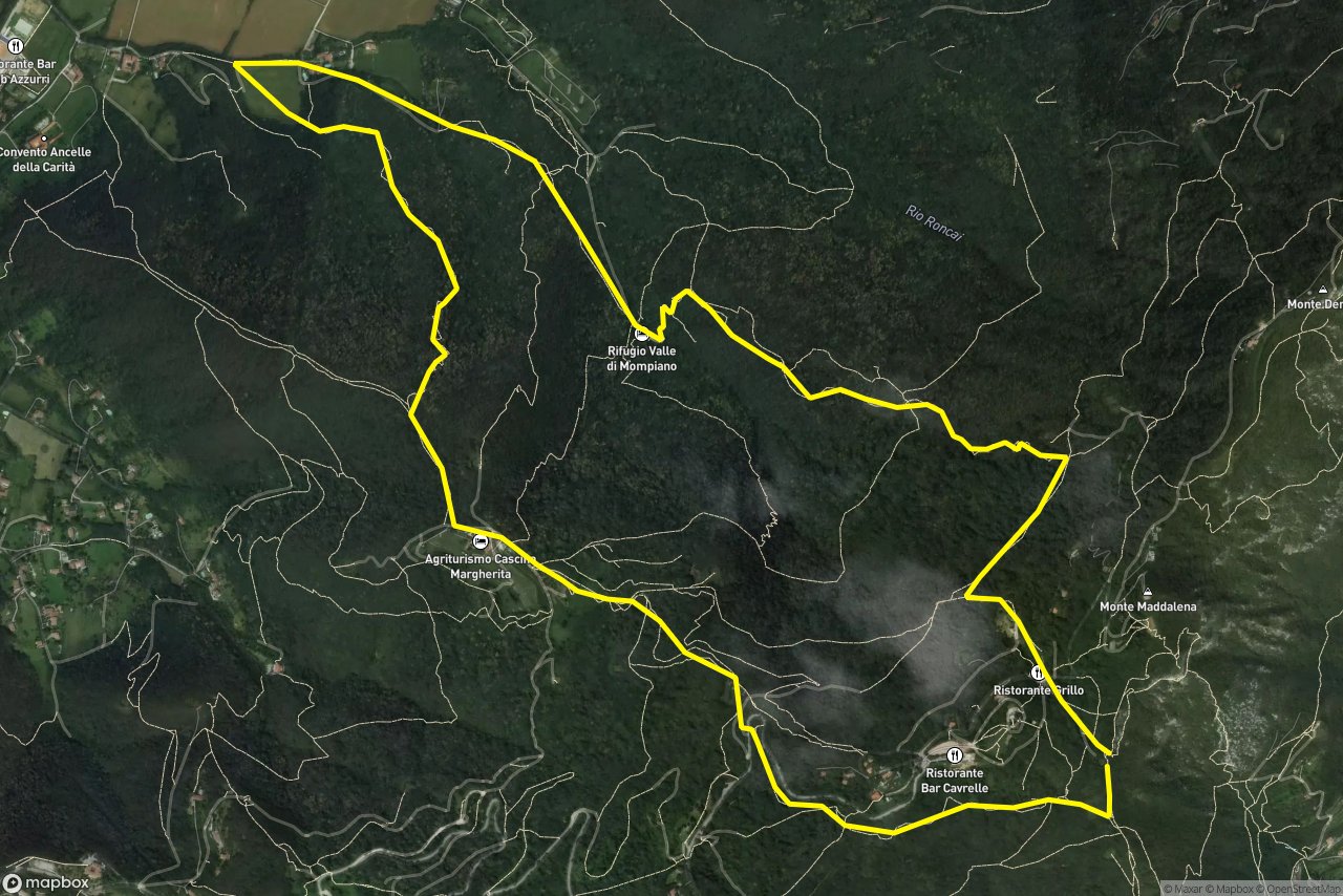 Sentiero dei roccoli – Sentiero Partigiano Giordano Giuseppe Bailetti 9 km loop seen over 3D terrain