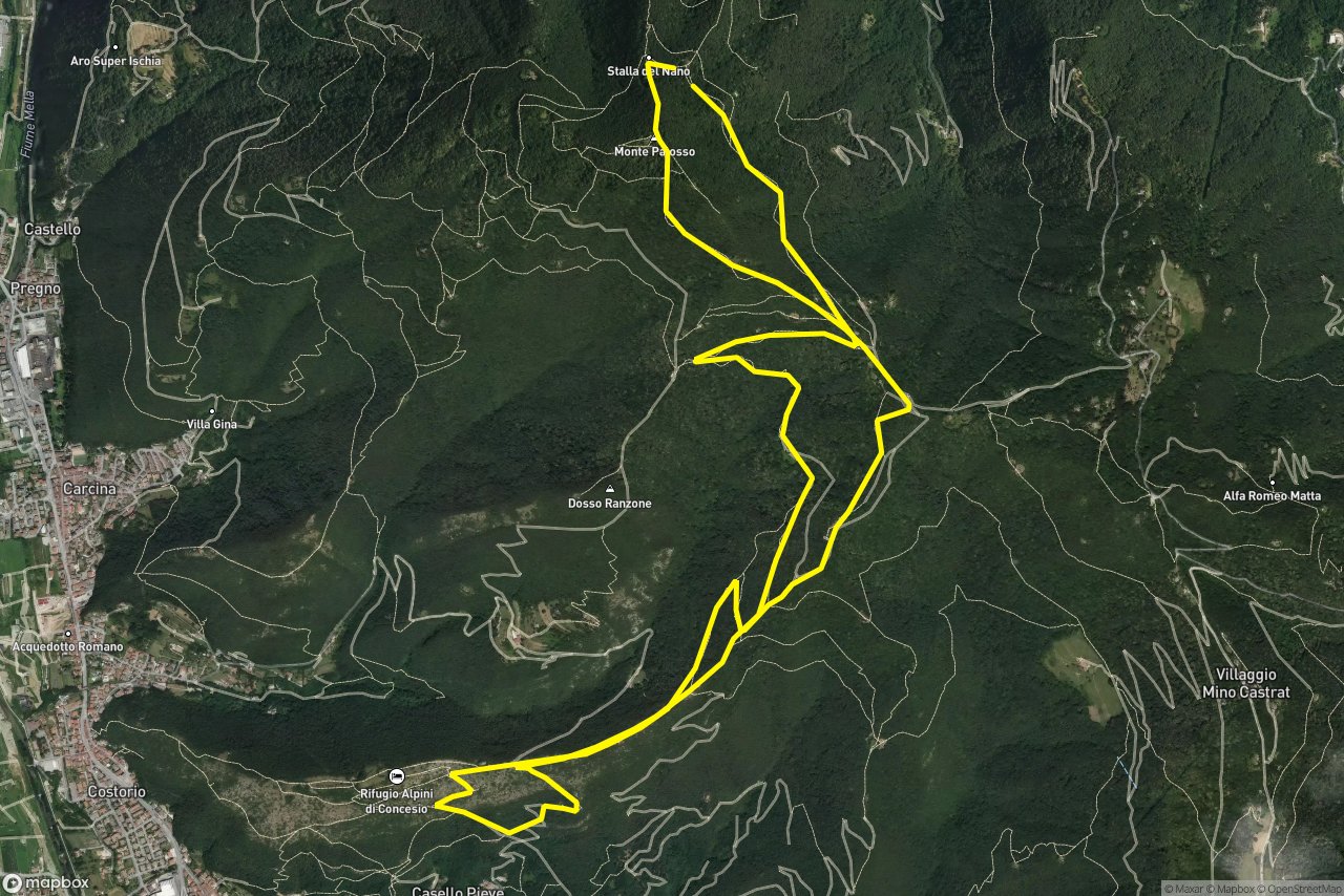 Sentiero Piano – Via del Car 12 km loop seen over 3D terrain