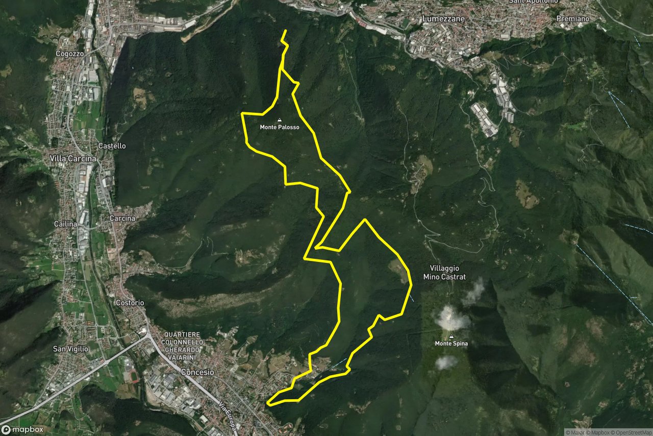 Via del Car – Via dei Biusconi 20 km loop seen over 3D terrain