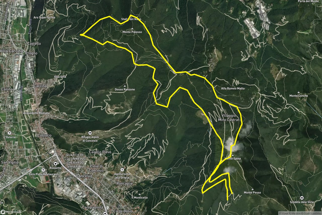 Via del Car – Via dei Soldati 20 km loop seen over 3D terrain