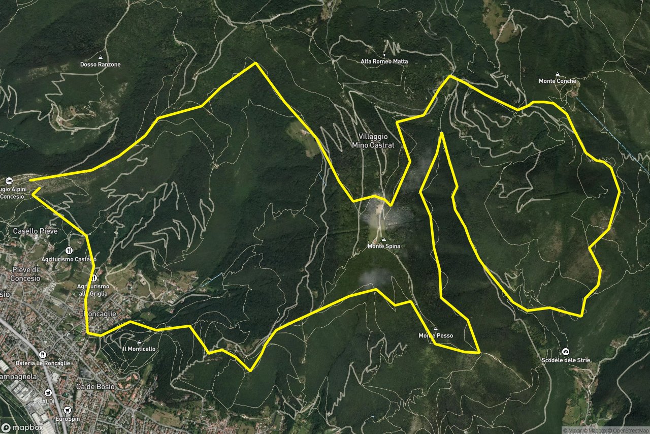 Viä Madonä – Via del Car 25 km loop seen over 3D terrain