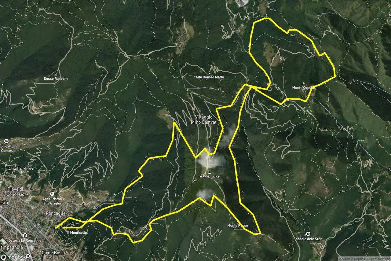 Viä Madonä – Viale della Misericordia 23 km loop seen over 3D terrain