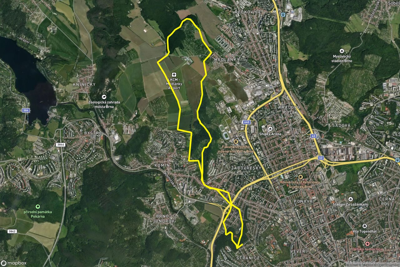 Bráfova – Fanderlíkova 15 km loop seen over 3D terrain
