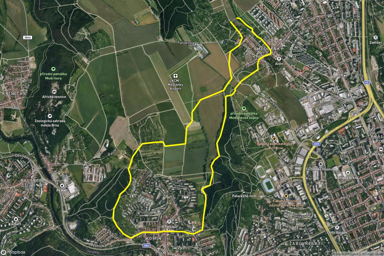 Branka – Vycházková 9 km loop seen over 3D terrain