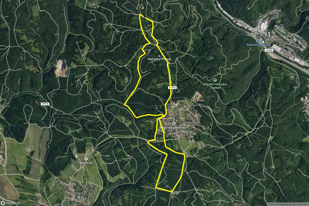 Lesní cesta Babidolská – Kaštánka 9 km loop seen over 3D terrain