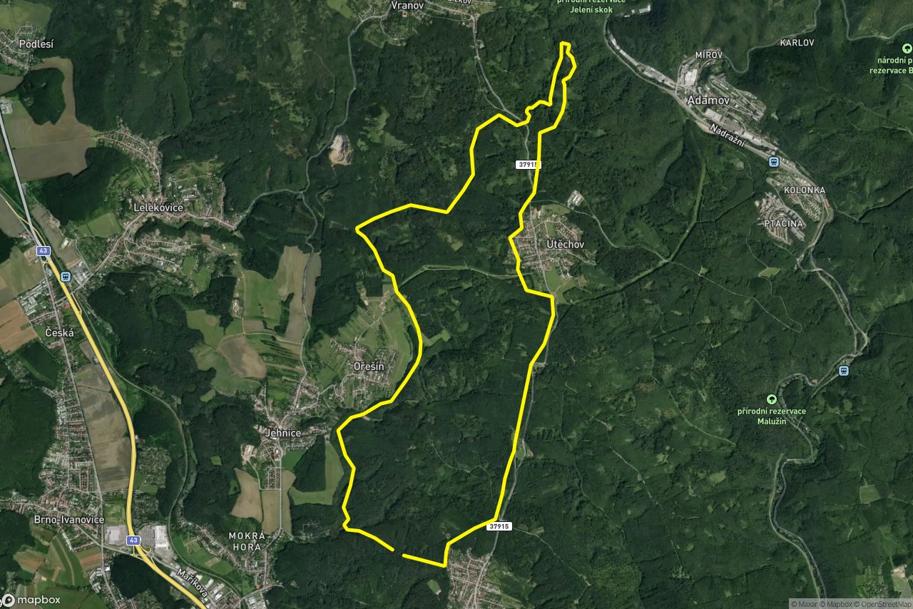 Mokrohorská – Lesní cesta Babídolská 15 km loop seen over 3D terrain