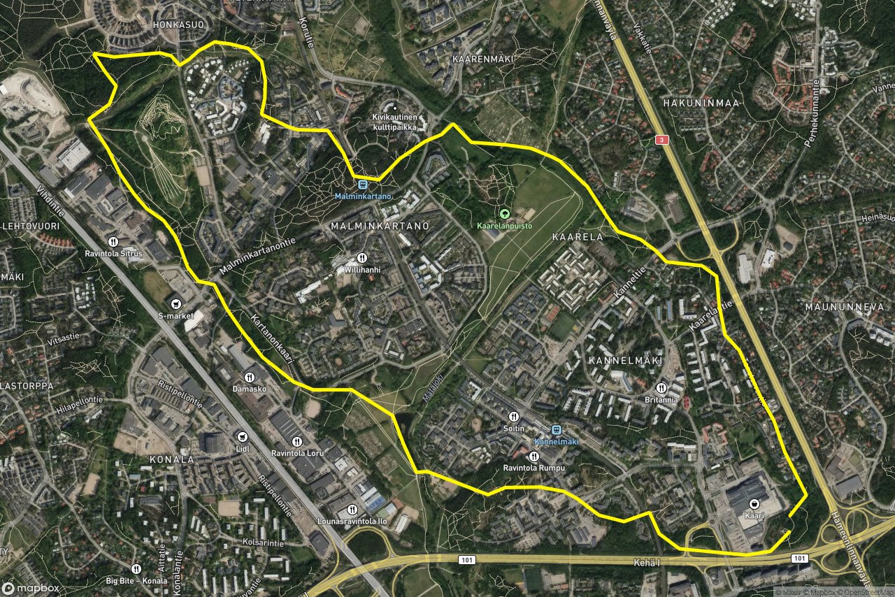 Tanotorventie – Tuohipolku 11 km loop seen over 3D terrain