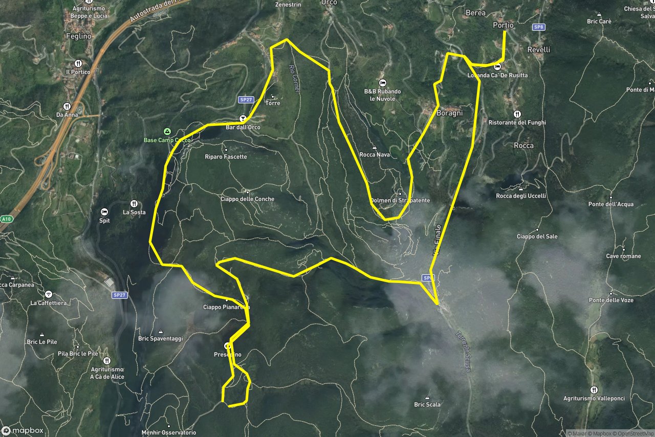 Via Finale – Sentiero Orco - Boragni 13 km loop seen over 3D terrain