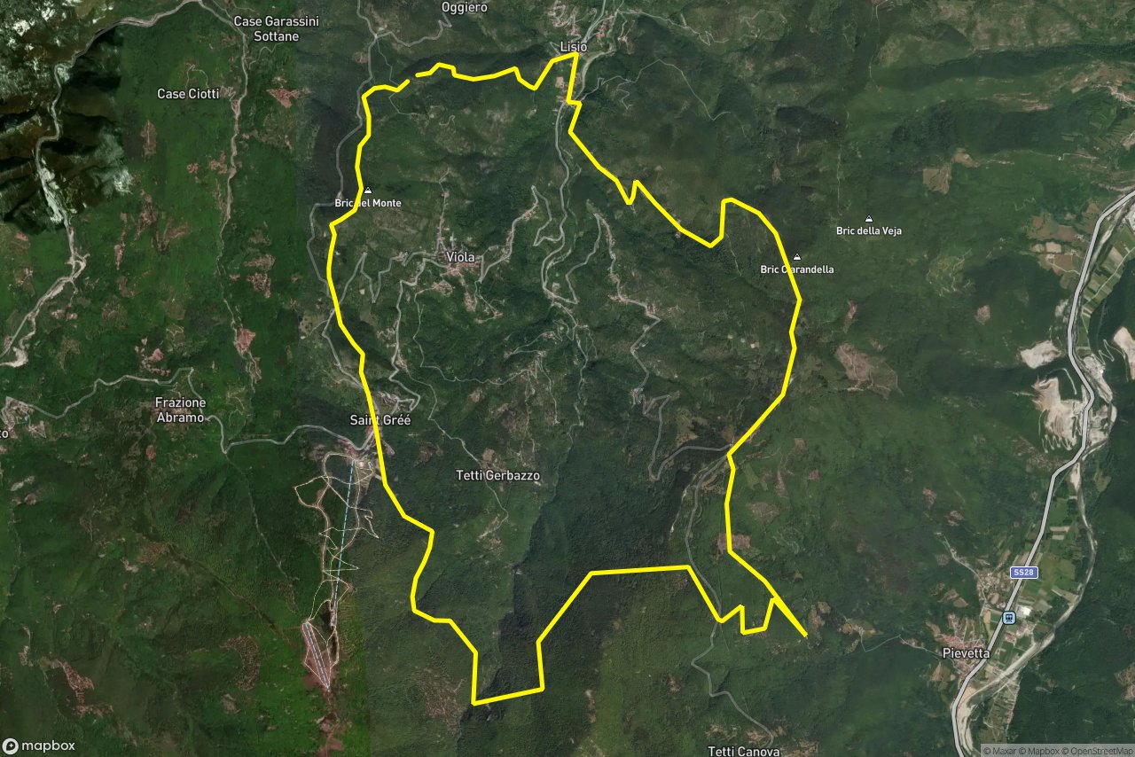 Via Stelle – Via Santuario 26 km loop seen over 3D terrain