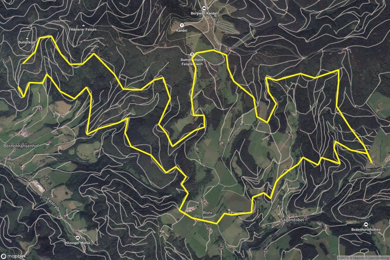 Kandelwaldweg – Murweg 23 km loop seen over 3D terrain