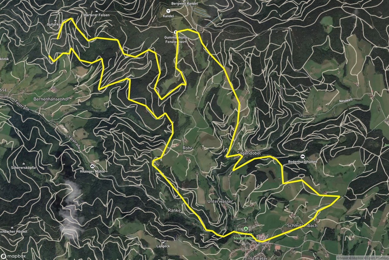 Kandelwaldweg – Murweg 27 km loop seen over 3D terrain