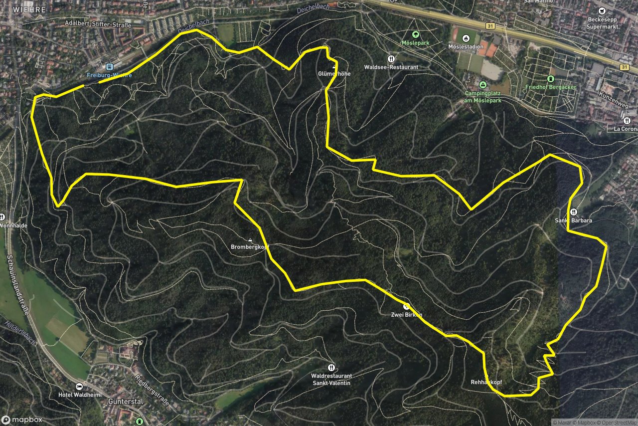 Kybfelsensteig – Canadian Trail 11 km loop seen over 3D terrain