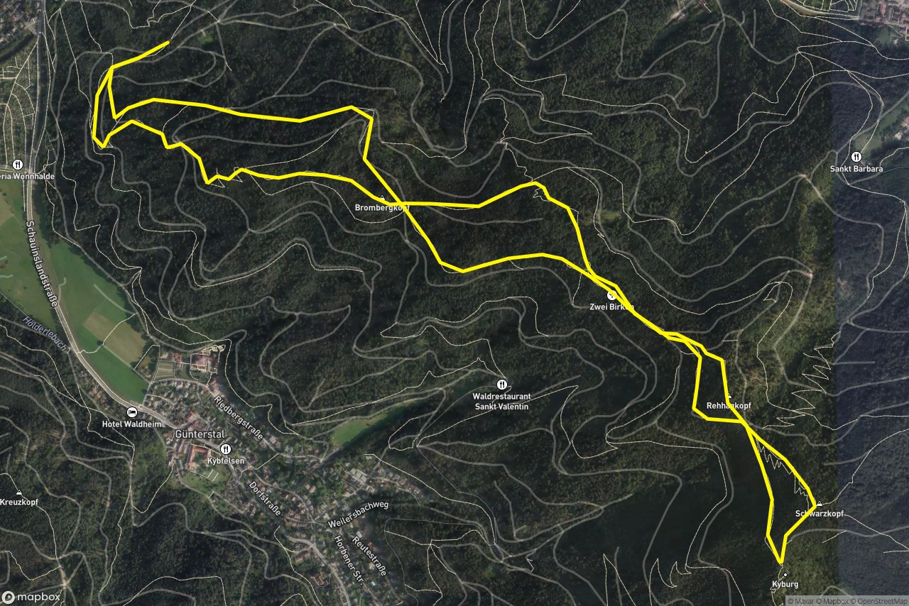 Kybfelsensteig – Canadian Trail 9 km loop seen over 3D terrain