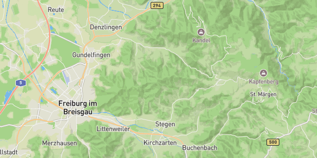 Map of the routes around Freiburg