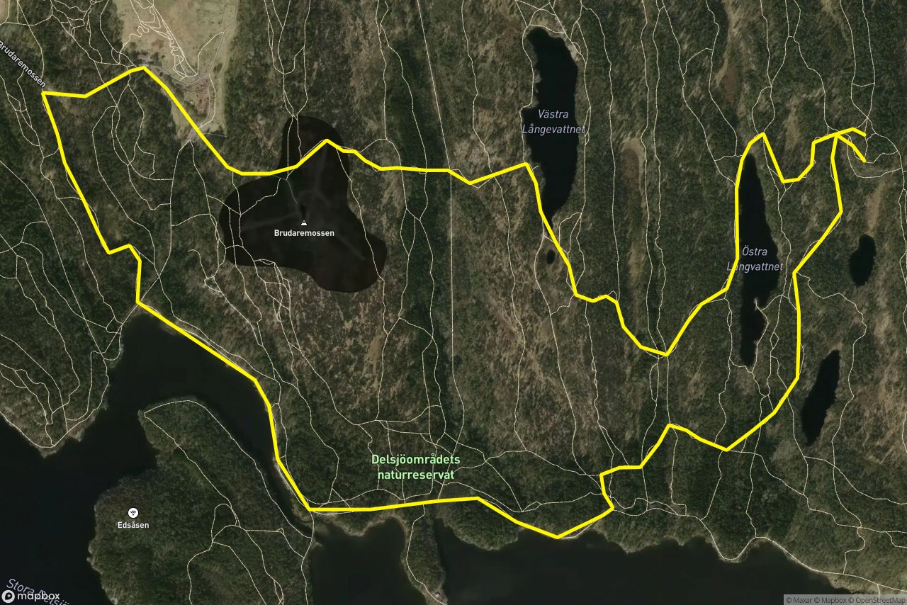 Kapten Bertilssons Väg – Brudaremossen 8 km loop seen over 3D terrain