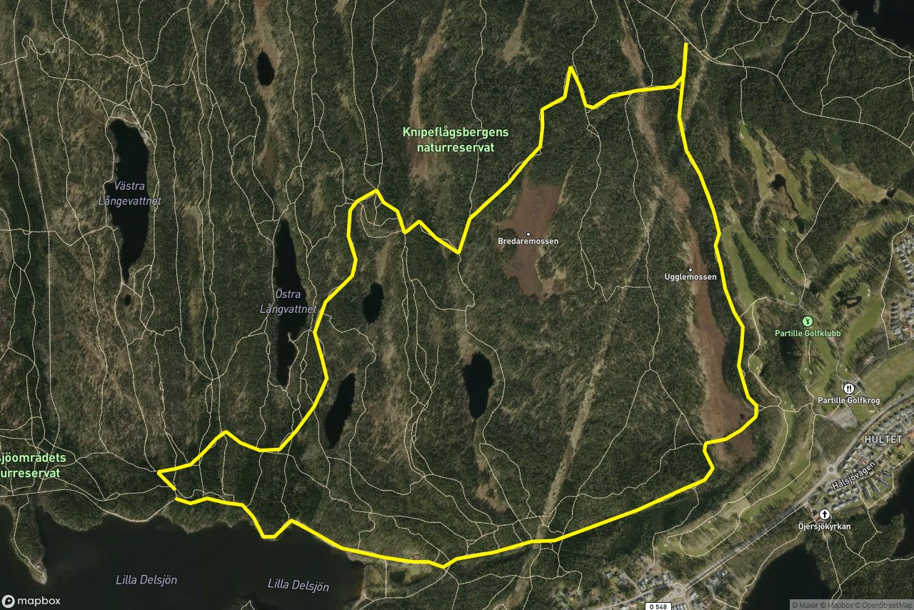 Kapten Bertilssons Väg – Västra Långevattnet 7 km loop seen over 3D terrain
