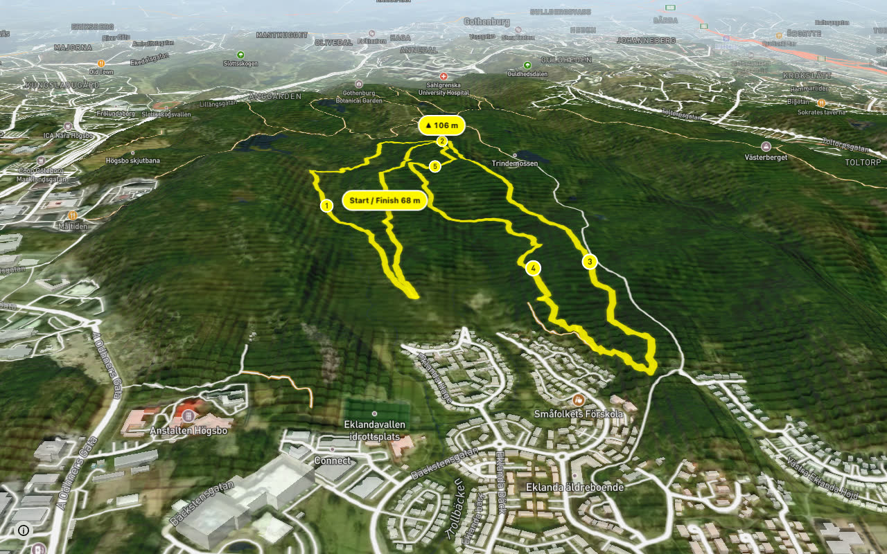 Änggårdsbergen Blå seen over 3D terrain