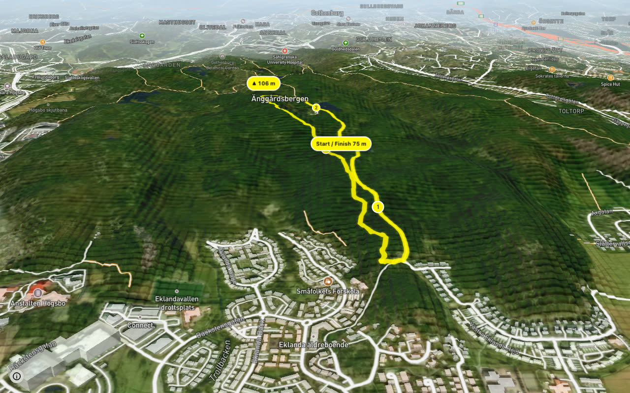 Änggårdsbergen Grön seen over 3D terrain