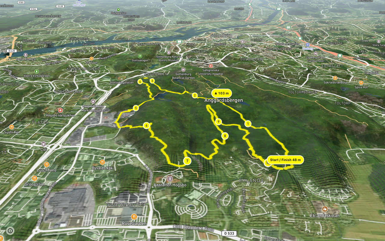 Änggårdsbergen Röd seen over 3D terrain