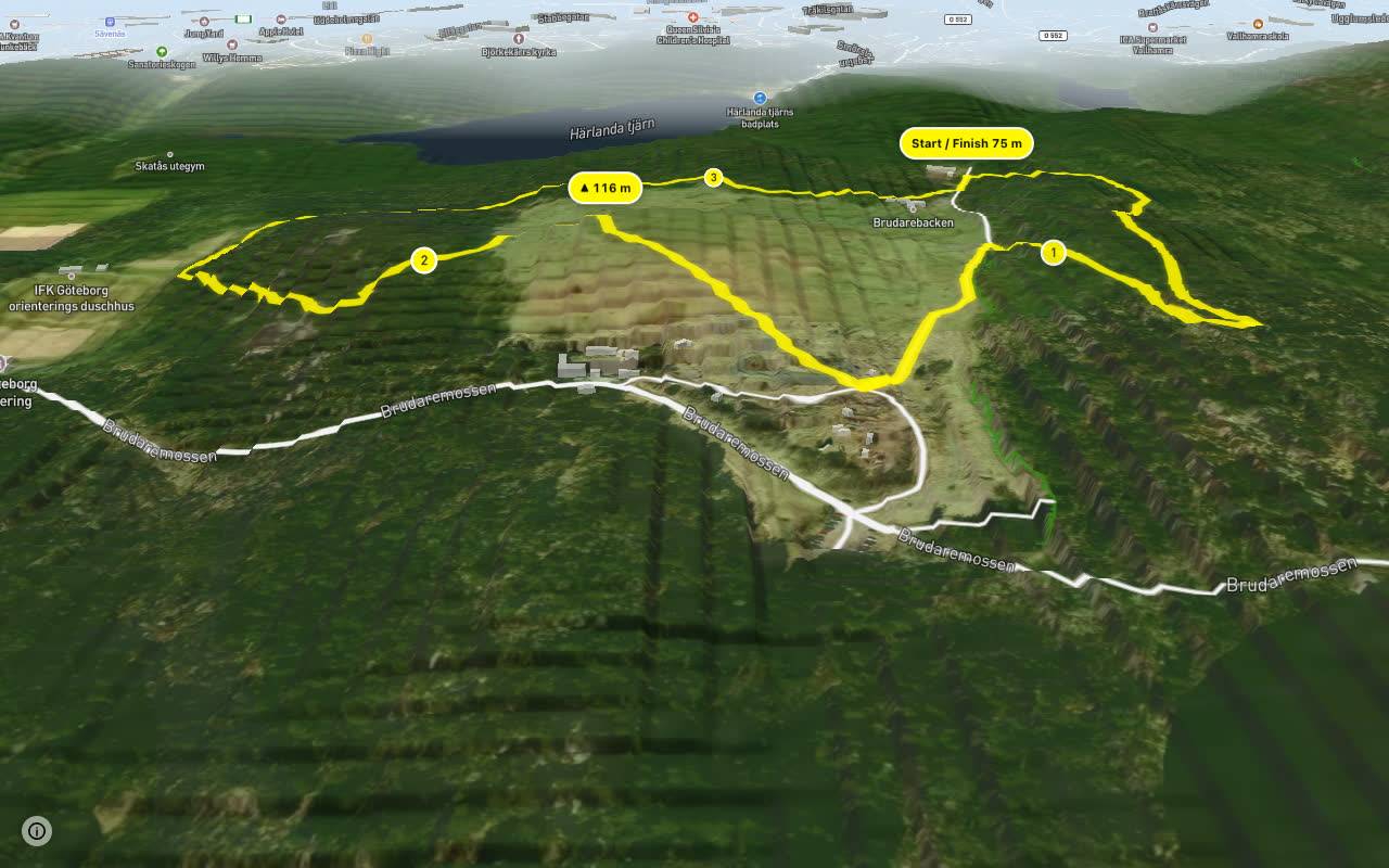 Skatås MTB-spår seen over 3D terrain