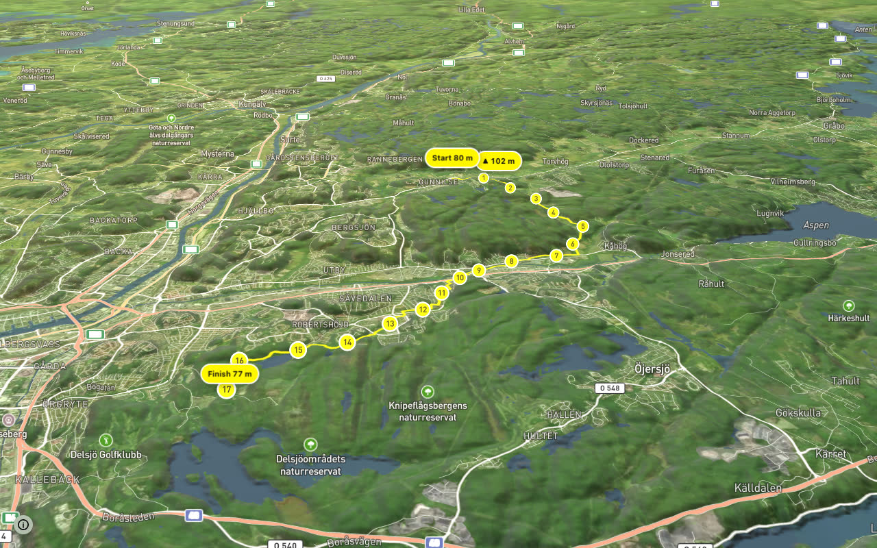 Turiststråket seen over 3D terrain