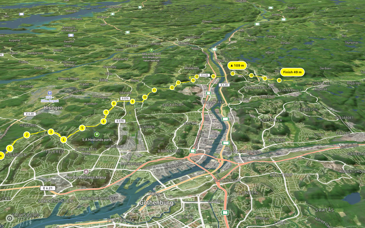 Turiststråket seen over 3D terrain