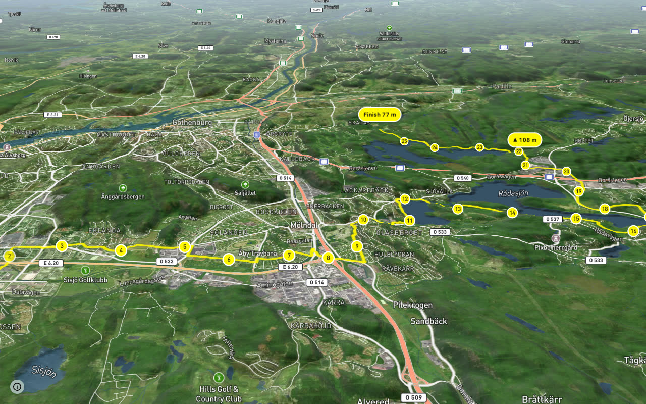 Turiststråket seen over 3D terrain