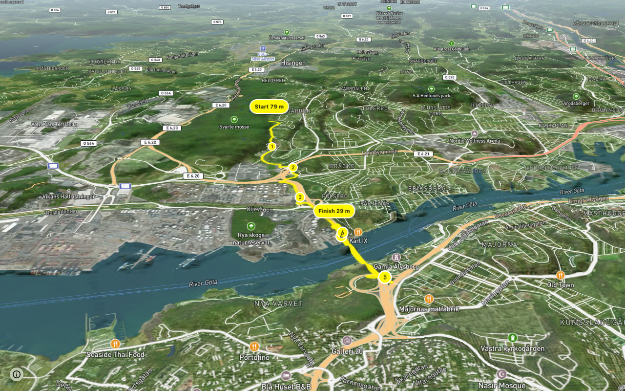 Turiststråket seen over 3D terrain