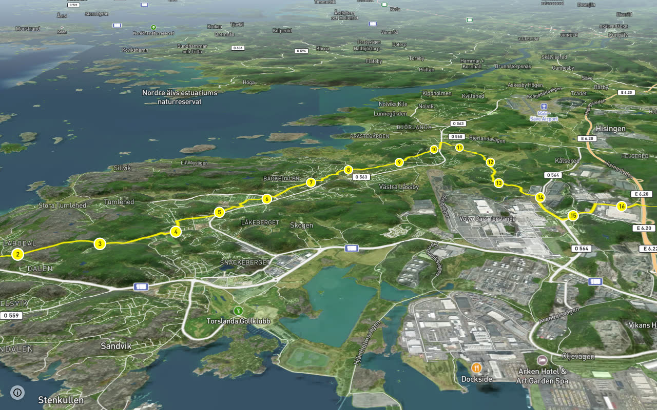 Turiststråket - Avstickare Torslanda seen over 3D terrain