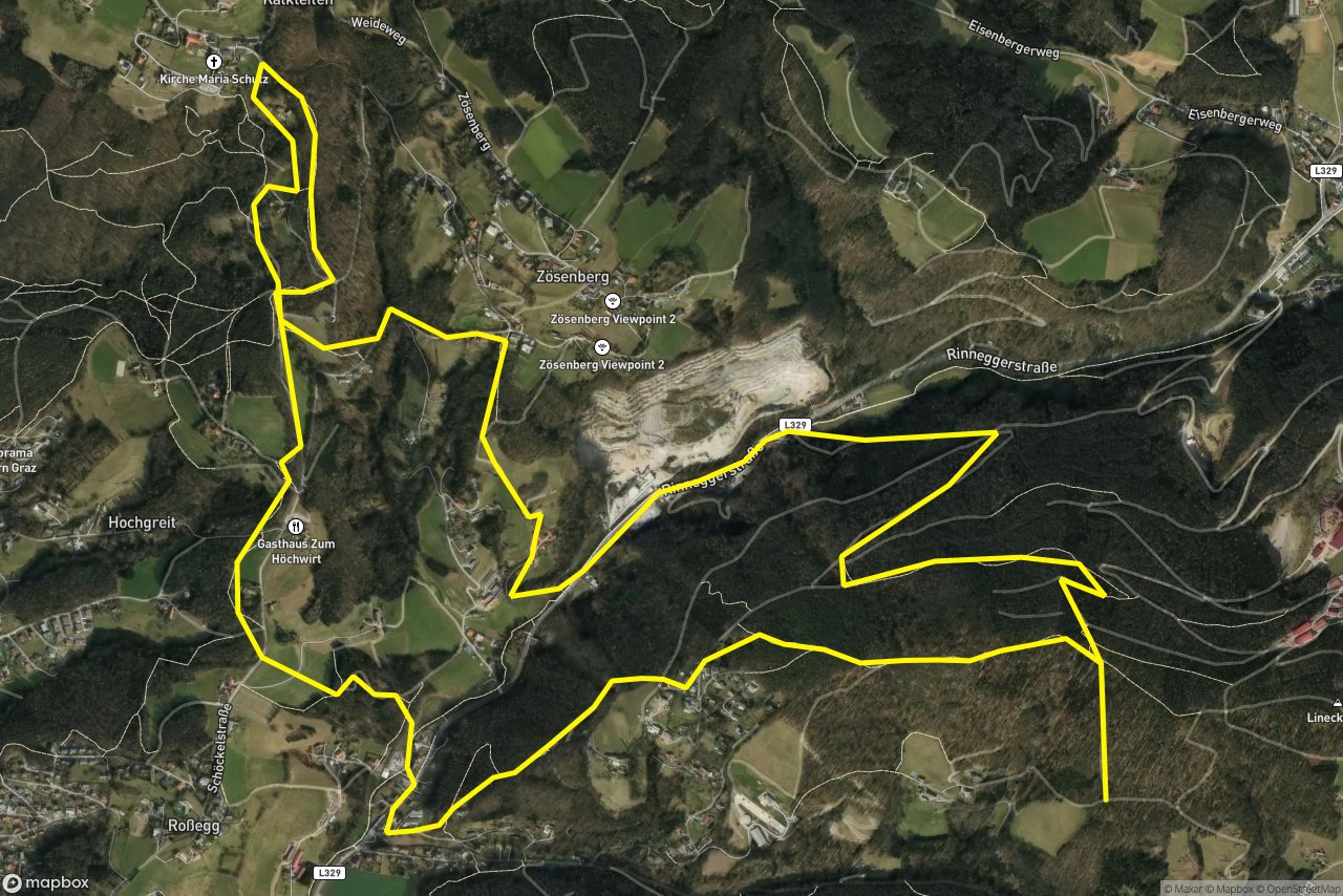 Backhendltrail – Kalkleitenstraße 12 km loop seen over 3D terrain