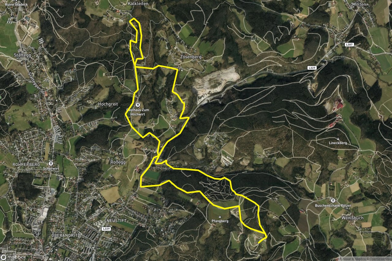 Backhendltrail – Radegunder Straße 12 km loop seen over 3D terrain